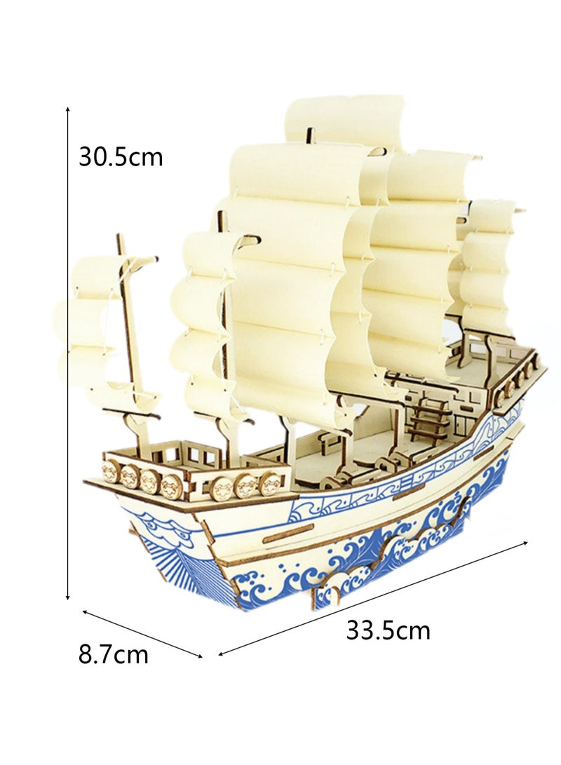 ألعاب تجميع تعليمية للأطفال، ألغاز خشبية ثلاثية الأبعاد، مركب شراعي قديم - Image 2